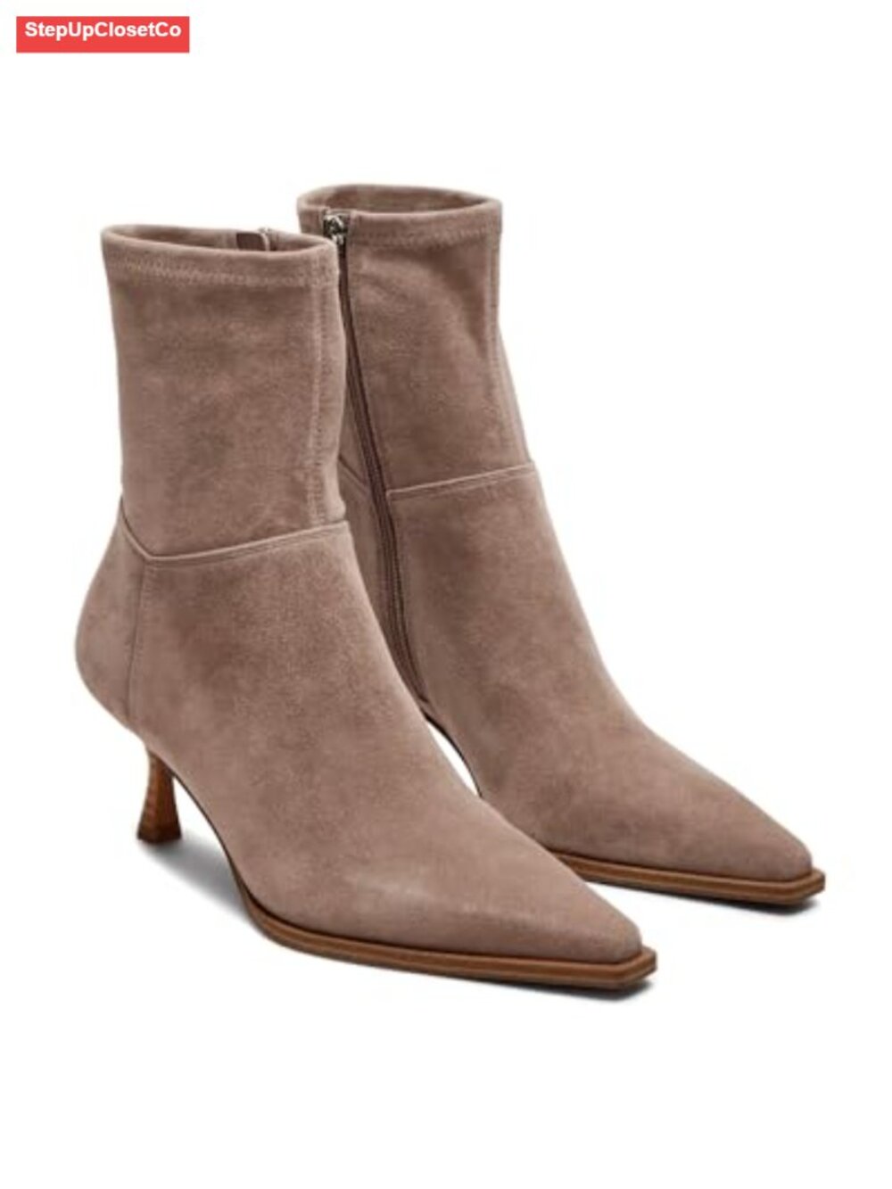 Womens Faux Suede Ankle Boots Pointed Toe Low Kitten Heel Side Zipper Booties